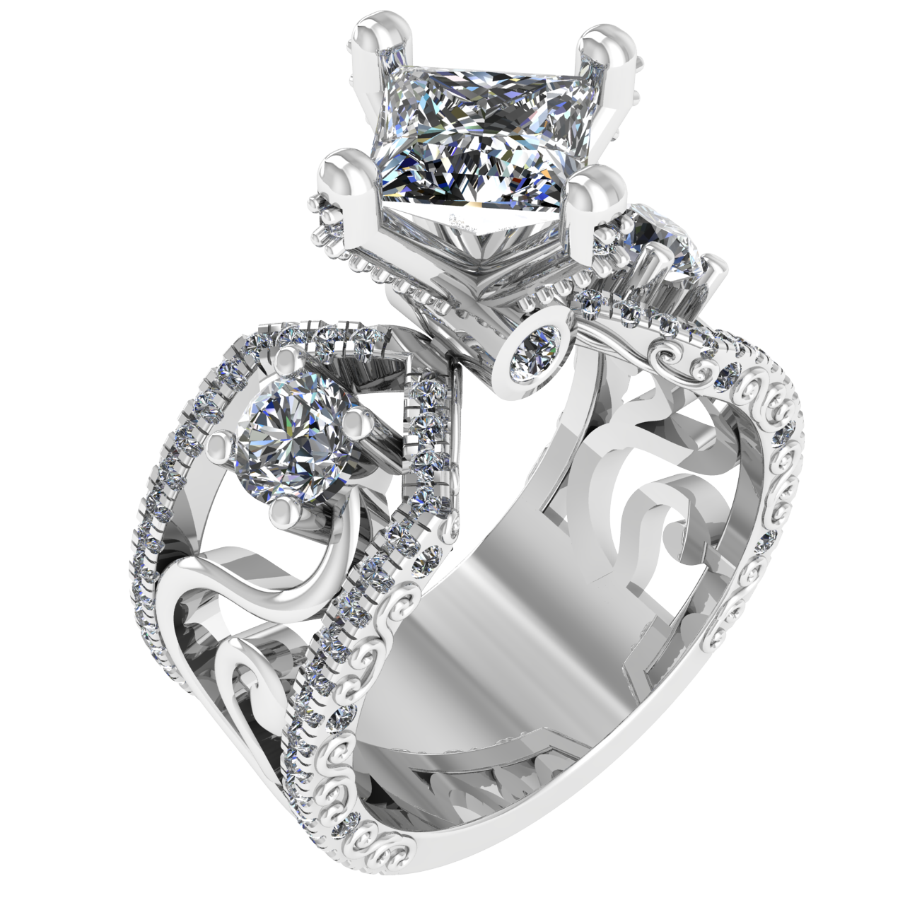 FLORAL ACCENTED  4.40mm x 4.40mm PRINCESS ENGAGEMENT RING